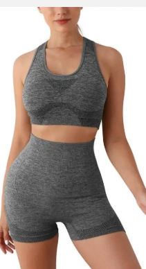 Conjunto de Leggings Push-Up Femininas – Cinza | Leggings Modeladoras de Cintura Alta e Top Combinando