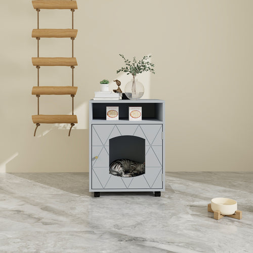 Wooden Pet House Cat Litter Box Enclosure with Drawer